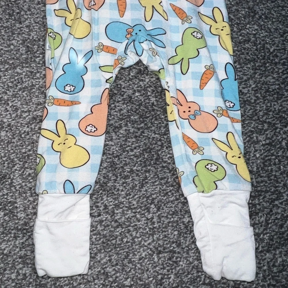 Caden Lane Convertible Romper | Blue Easter Cottontails Cuties 3-6 months